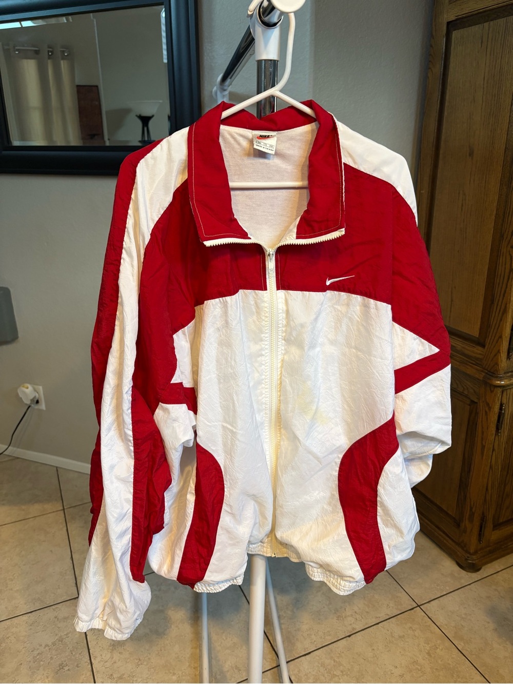 Vintage Nike Red Windbreaker Jacket Men’s Xxl Red White 90’s Full Zip